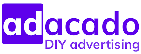 Adacado logo in purple with a square backdrop for the 'ad' letters and the tagline 'DIY advertising' underneath.