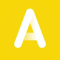 White letter A on a bright yellow square background (brand logo).
